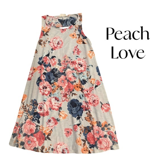PEACH LOVE WORLD Ice Blue Pink Floral Shift Dress Sz S EUC - Picture 1 of 9